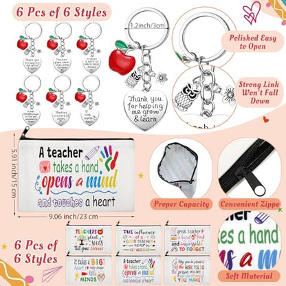Funnymoom 24 Pcs Teacher Appreciation Gift from Students 2026 End of Year Thank You Gifts Bulk 24 oz Plastic Tumbler Cup Makeup Cosmetic Bag Crew Sock Keychain for Retirement - style: Rainbow