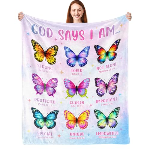 Christian Gifts for Women Faith God Says I Am Butterfly Blanket 50"x60" - color: God Says - Butterfly 01, size: 50"x60"