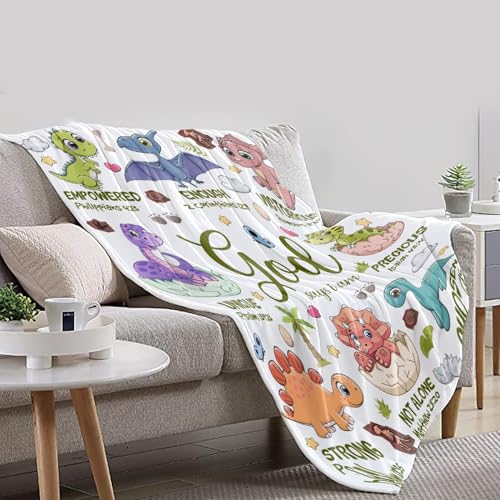 Dinosaur Christian Gift Blanket, God Says I Am Bible Verse Throw 60x80" - color: Bible-dinosaur, size: 60"x80"