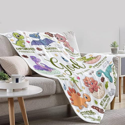 Dinosaur Christian Gift Blanket, God Says I Am Bible Verse Throw 60x80" - color: Bible-dinosaur, size: 60"x80"