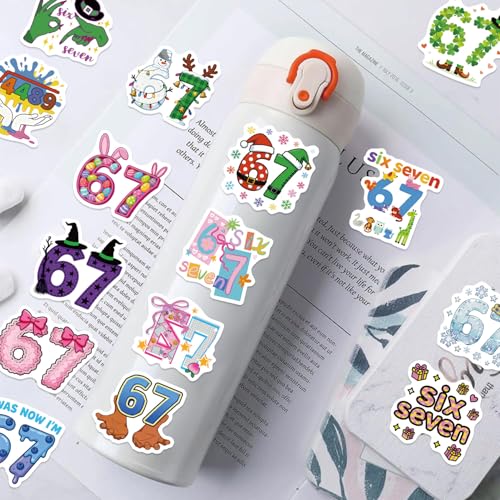 50 Pcs Funny 67 Stickers, Trending Social Media Themed Decals for Birthday Parties, Laptops, Luggage, Water Bottles, Phone Cases Crafts (6-7) - color: 6-7