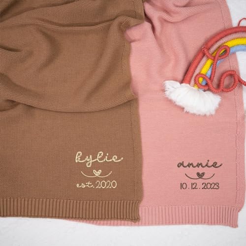 IZI POD Personalized Knit Baby Blanket, Embroidered Name Nursery Blanket, Cotton Knit Stroller Blankets, Gift for Baby, Birthday - Style 12 - color: Custom 4