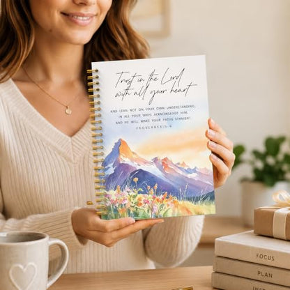 JMICTUB Mountain Christian Spiral Notebook 5.5x8.3, Trust in the Lord with All Your Heart Proverbs 3:5-6 Bible Verse Hardcover Lined Journal - color: Spiral notebook-03