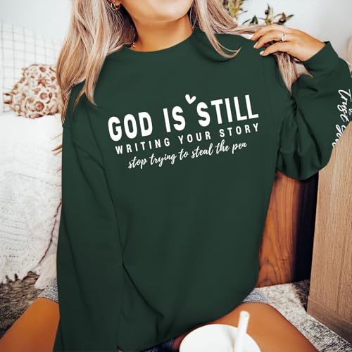 PAIEXILY Christian Crewneck Sweatshirts for Women God Faith Bible Verse Pullover Jesus Religious Long Sleeve Shirts Tops - color: Green, size: Large