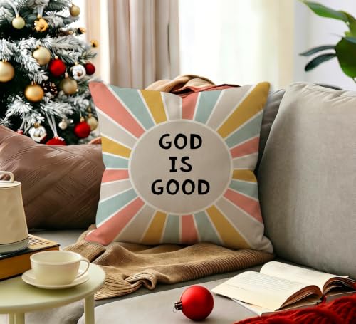 God is Good Christian Boho Sunshine Nursery Pillow Cover 18x18 Decor - color: God-2