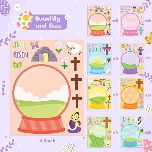CY2SIDE Religious Face Sticker Sheets - 40PCS Make Your Own Jesus Faith Crystal Ball Craft Game for Kids Classroom Rewards DIY Religious Resurrection Bible Cross Party Favors for Sunday School Project - style: Easter Crystal