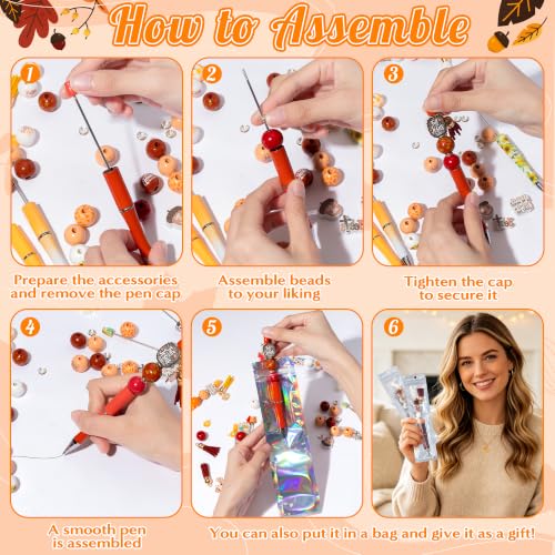 COcnny Fall Religious Beadable Pens - 24 Set Autumn DIY Ballpoint Pen Making Kit with Bead Craft, Fall for Jesus Beaded Pen Bulk Charm Tassel Supplies for Party Women School Students Gift