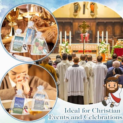 Bememo 50 Sets Christian Gifts Bulk Bible Verse Cards Include Little Jesus Figures Prayer Cards and Organza Bags for Religious Party Favors Sunday Baptism Gifts(Landscape Style,Classic) - color: Classic, style: Landscape Style