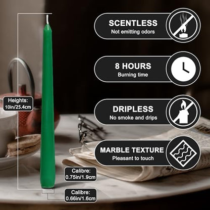 4 Pack Green Taper Candles丨Taper Candles 10 Inch Dripless丨Unscented & Smokeless Candlesticks Bulk丨7-8 Hours Long Burning Tall Candles丨Ideal for Christmas Weddings Parties Dinner - color: Green, size: 4 Pack Taper Candle