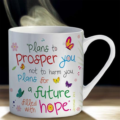 Christian Coffee Mug with Gift Box, 12 oz Ceramic, with Bible Verse - color: White / Plans