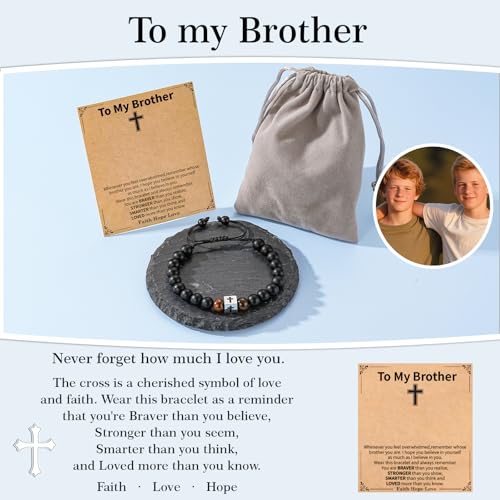 Cross Bracelet Beads Christian Bracelet for Boys Birthday Religion Gifts - style: Brother