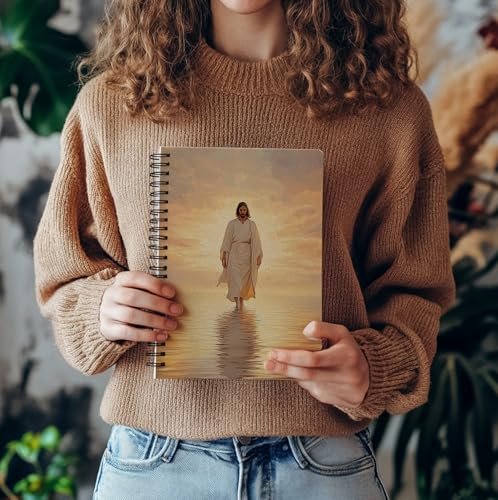 Jesus Walking on Water Spiral Notebook, Christian Bible Journal for Women Men, Christian Gifts for Women, Bible Journaling Notebooks for Note Taking, 5.5x8.3 Inch - color: white-face