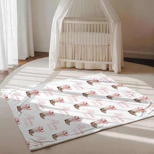 Personalized Cowgirl Name Swaddle Floral Girl Name Blanket, Pink Bow Boots Pattern Design, Custom Name Toddler Kids Throw Blanket, Western Nursery Decor, Baby Girl Gift - color: Cowgirl Name Swaddle Floral Girl Name Blanket