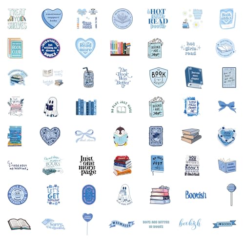 50Pcs Blue Love Learning Book Stickers for Kindle, Bookish Sticker Pack for Laptop, Ebook Readers Cute Vinyl Decals Water Bottle Girls Holographic Waterproof Romance (Colours-B1) - color: Colours-b1