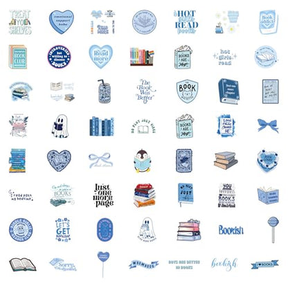 50Pcs Blue Love Learning Book Stickers for Kindle, Bookish Sticker Pack for Laptop, Ebook Readers Cute Vinyl Decals Water Bottle Girls Holographic Waterproof Romance (Colours-B1) - color: Colours-b1