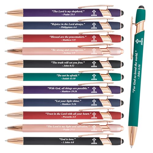 Bible Verse Ballpoint Pens, 12 Pack, With Scripture Verses Inspirational Christian Quotes, christian pens, religious pens, School Supplies Office Gift for Church Members Pastors Student