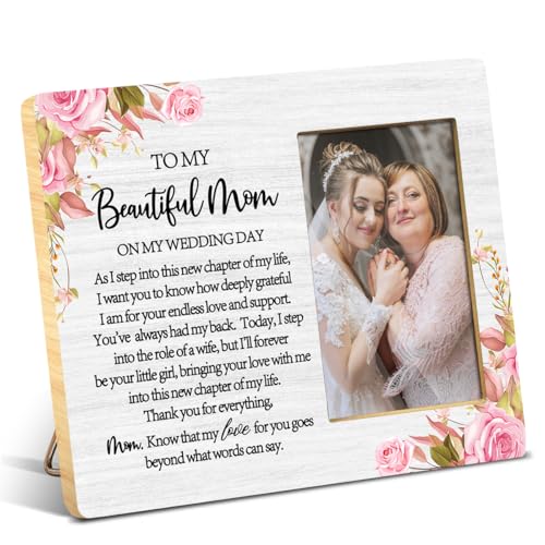 JioJio Chan Mother of The Bride Gift Picture Frame, To My Mother on My Wedding Day Photo Frame 4x6, Bridal Shower, Wedding Gifts for Mom - color: white