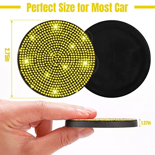 ToBeQueen Yellow Car Cup Holder Coaster, 4 Pack Crystal Rhinestone Bling Coaster Universal 2.75 Inch Anti-Slip Shockproof Car Cup Mat Auto Interior Accessories for Women Girl, Yellow - color: F-yellow