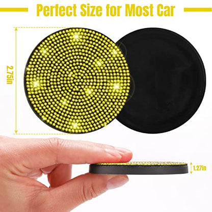 ToBeQueen Yellow Car Cup Holder Coaster, 4 Pack Crystal Rhinestone Bling Coaster Universal 2.75 Inch Anti-Slip Shockproof Car Cup Mat Auto Interior Accessories for Women Girl, Yellow - color: F-yellow