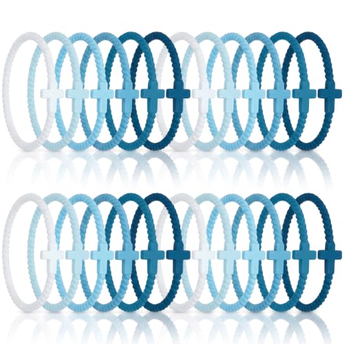 Soaoo 24/60 Pcs Jesus Bracelets Cross Silicone Bracelet Braided Stackable Rubber Wristband Silicone Jewelry Gift for Women Men - color: Blue, size: Cross