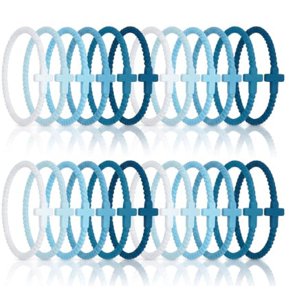Soaoo 24/60 Pcs Jesus Bracelets Cross Silicone Bracelet Braided Stackable Rubber Wristband Silicone Jewelry Gift for Women Men - color: Blue, size: Cross