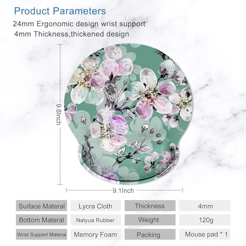 ITNRSIIET Ergonomic Mouse Pad with Wrist Support Wrist Rest Smooth Surface Non-Slip Rubber Base Comfortable Office Supplies Pain Relief, 9.8 x 9.1 inches, Beautiful Flower Art - color: Beautiful Flower Art