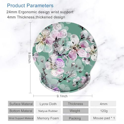 ITNRSIIET Ergonomic Mouse Pad with Wrist Support Wrist Rest Smooth Surface Non-Slip Rubber Base Comfortable Office Supplies Pain Relief, 9.8 x 9.1 inches, Beautiful Flower Art - color: Beautiful Flower Art