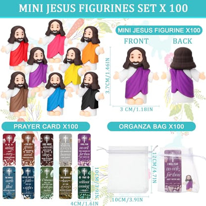 Barydat 100 Sets Mini Jesus Figurines Bulk Easter Gift Little Jesus Figures Tiny Toys Christ Savior Doll with Cards Bags for Religious Party Favors Sunday School Baptism Gift(Classic Style) - style: Classic