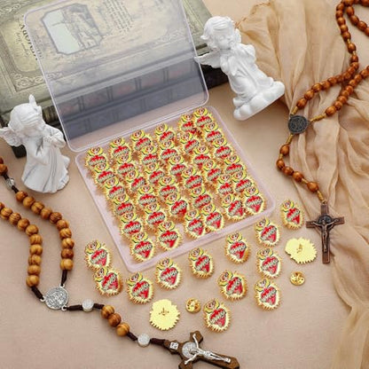 Juexica 50 Pcs Religious Sacred Heart of Jesus Pins Bulk Christian Favors Cross Enamel Lapel Brooch Red Heart Pins for Clergy Appreciation Gift Church Funeral Sunday School - style: Sacred