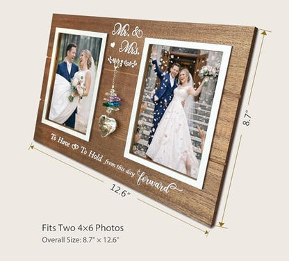 Mr. & Mrs. Wedding Picture Frame, Gift for Couple, K9 Crystal Charm - color: 1. Rustic Brown - To Have To Hold