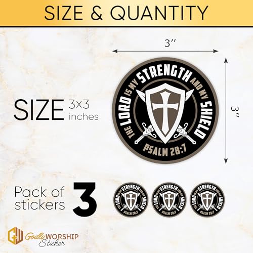3PCs The Lord is My Strength and My Shield Sticker Christian Cross Bible Verse Sticker Religious Jesus God Faith Waterproof Vinyl Stickers for Laptop Water Bottle Decals Gifts for Women Men 3"x3"