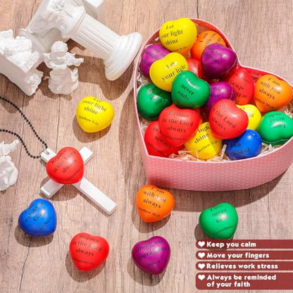 48 Pcs Christian Heart PU Foam Balls Bulk, Bible Quote Foam