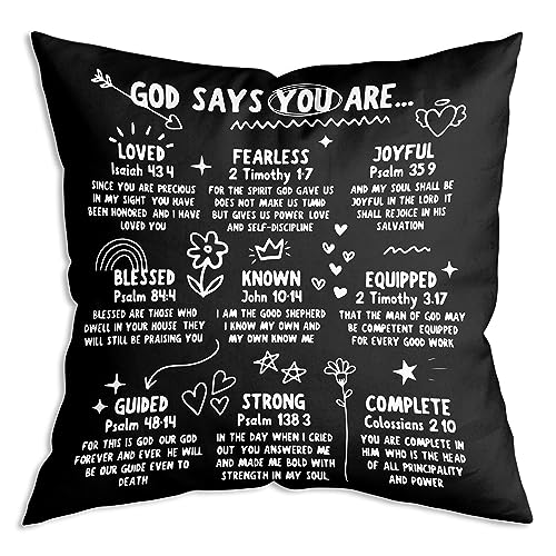 Christian Art Religious Inspirational Gifts God says You are Loved，Fearless，Joyful，Blessed，Strong Jesus Doodle Soft Throw Pillow Case Retro Christian Decor 18X18 Inch - color: 19 Christian