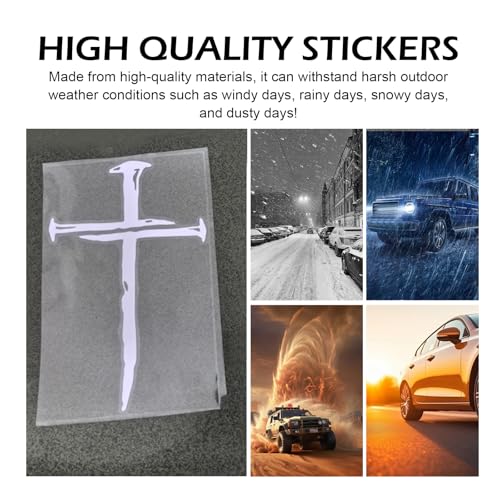 Christian Cross of Nails Sticker, Waterproof Bumper Cross Vinyl Decal for Car Truck Window Motorcycle Helmet Laptop Wall, Auto Accessories (White) - color: White