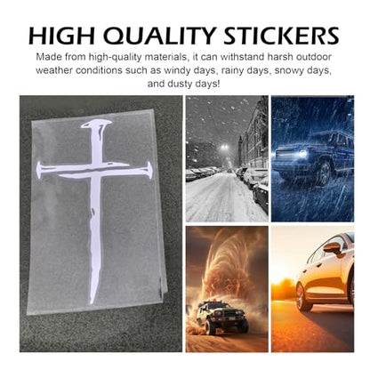 Christian Cross of Nails Sticker, Waterproof Bumper Cross Vinyl Decal for Car Truck Window Motorcycle Helmet Laptop Wall, Auto Accessories (White) - color: White
