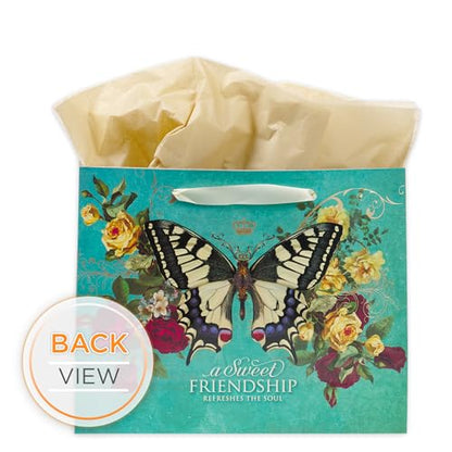 Christian Art Gifts Large Gift Bag with Card & Tissue Paper, Proverbs 27:9 - color: Friendship/Teal, style: Large Landscape