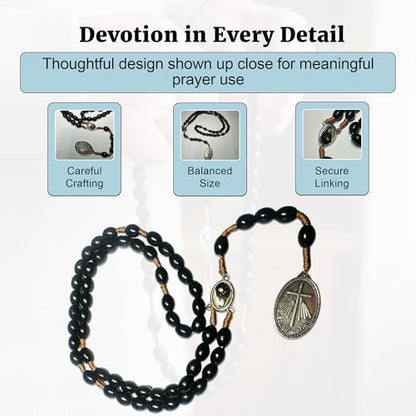 SANCTUM VERITAS Saint Faustina Kowalska True Relic Chaplet Apostle Divine of Mercy Miraculous Medal Jesus I Trust in You Chaplet Three O' Clock Prayer Poland Polish Novena - color: Black on the Cord