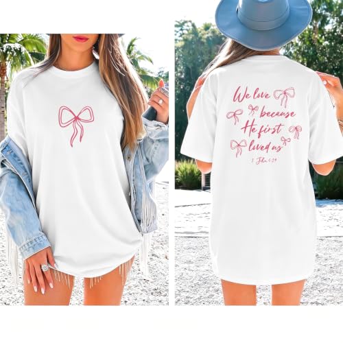 Christian Faith Bow Shirts for Women Cute Coquette Shirt Jesus Religious Tshirts Bible Verse Oversized Graphic Tee - color: White, size: Small