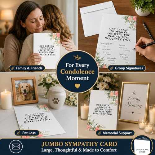 Andaz Press Jumbo Sympathy Card with Envelope, Sorry For Your Loss Card, Caring Thoughts Are With You, Pet Loss, Condolences Card with Big Blank Space to Send to Friends, Family, 8.5" x 11", 1-Pack - color: Caring Thoughts Are With You
