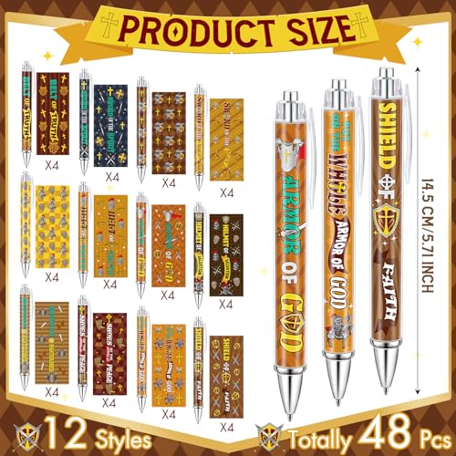 Dispowreath 48 Pcs Armor of God Party Favors Medieval Knight Pens Bulk Religious Christian Bible Verse Ink Ballpoint Pens Retractable Smooth Writing Supplies for Classroom Office Sunday School Church - style: God