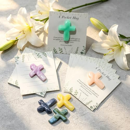 36pcs Easter Gifts Pocket Crosses in Bulk, Funeral Favors Set With Mini Resin Cross and Hug Greeting Cards, Christian Pocket Hug Token Keepsake Exchange Card for Friends Family Coworker Employee - color: Cross