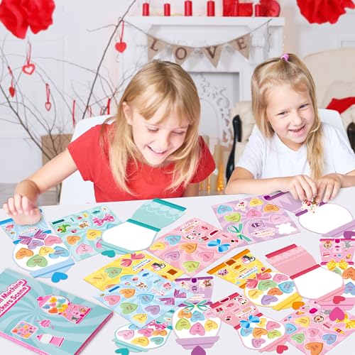 CY2SIDE Valentines Gumball Machine Stickers - 12 Sets of Valentine’s Day Conversation Heart Sticker Art Craft for Kids School Activities Make A Bubble Gum Machine Scene with Heart Bear Party Favors - style: Bubble gum machine