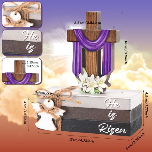Bememo 5 Pcs Easter Decorations He is Risen Cross Wooden Sign Easter Tiered Tray Decor Christian Religious Decorative Faux Book Stack Block for Spring Home Table Fireplace Mantel Floating Shelf
