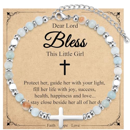 Christian Cross Bracelet for Girls Women, Easter Basket Stuffers - color: Bless the girl