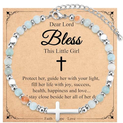Christian Cross Bracelet for Girls Women, Easter Basket Stuffers - color: Bless the girl