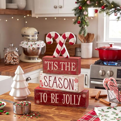 Lineshading 4 Pcs Christmas Table Decorations, Red White Candy Wood Signs - style: Candy Cane