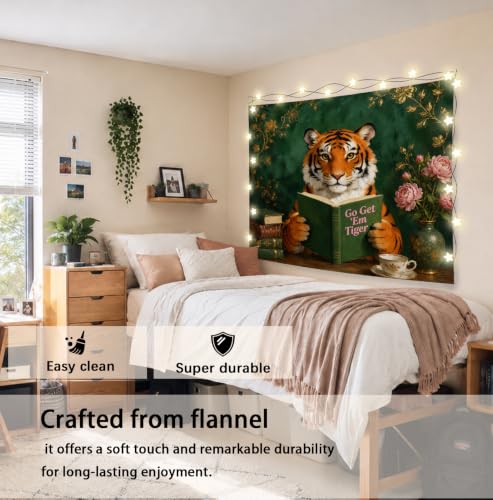 Elpwk Inspirational Tiger Green Tapestry Wall Decor 50x60 Inch - color: Tiger-shaped Reading