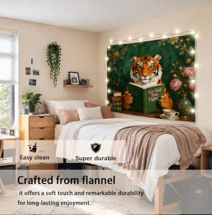 Elpwk Inspirational Tiger Green Tapestry Wall Decor 50x60 Inch - color: Tiger-shaped Reading