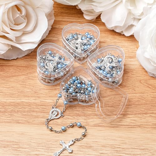 ROCEEI Catholic Rosary Necklace with Crucifix 4mm Beads - color: Blue