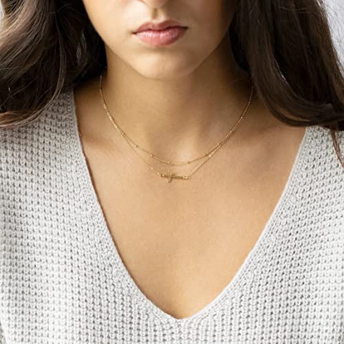 VIROMY Gold Cross Necklace for Women 14K Gold Plated Cute Sidways Cross Pendant Choker Necklaces Simple Trendy Everyday Jewelry for Women - style: Layered Sideways Cross-38/42CM-Gold